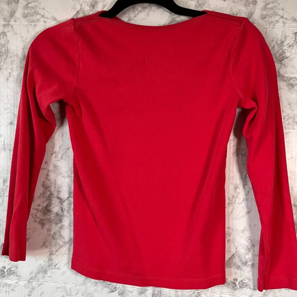 Girls Gymboree Long Sleeved Top Size 10 Red Embellished A+ Button‎ Detail
